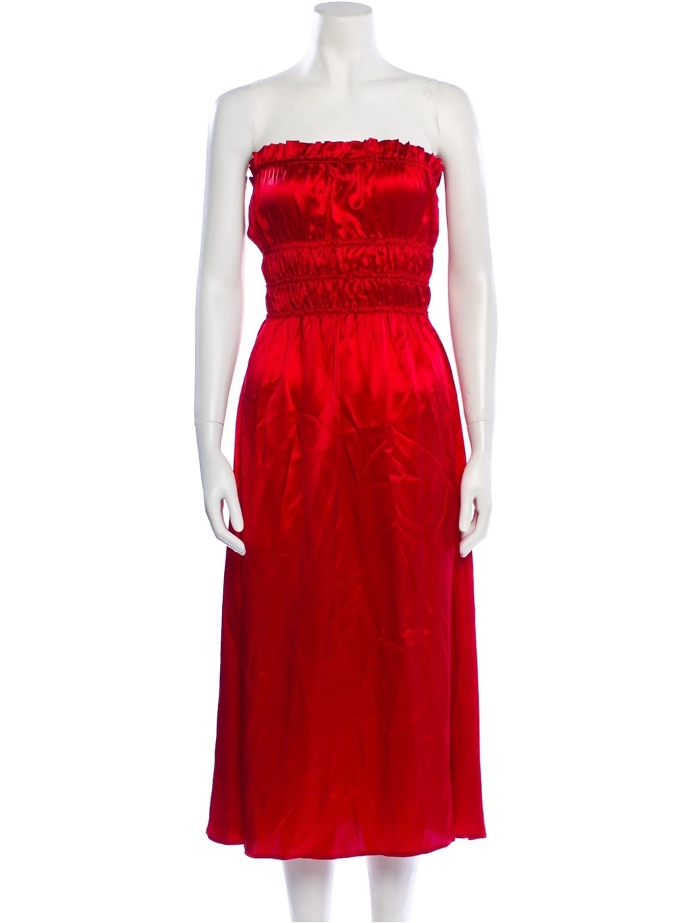 Reformation Red Strapless Satin Midi Dress Size Medium